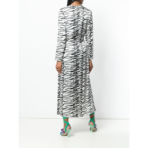 RIXO London Betty Mono Tiger Long Sleeve Wrap Dress Zebra Animal Print Women XS - Picture 2 of 14